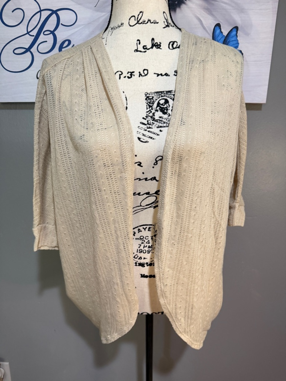 Red Camel Light Cream Open-Front Knit Cardigan